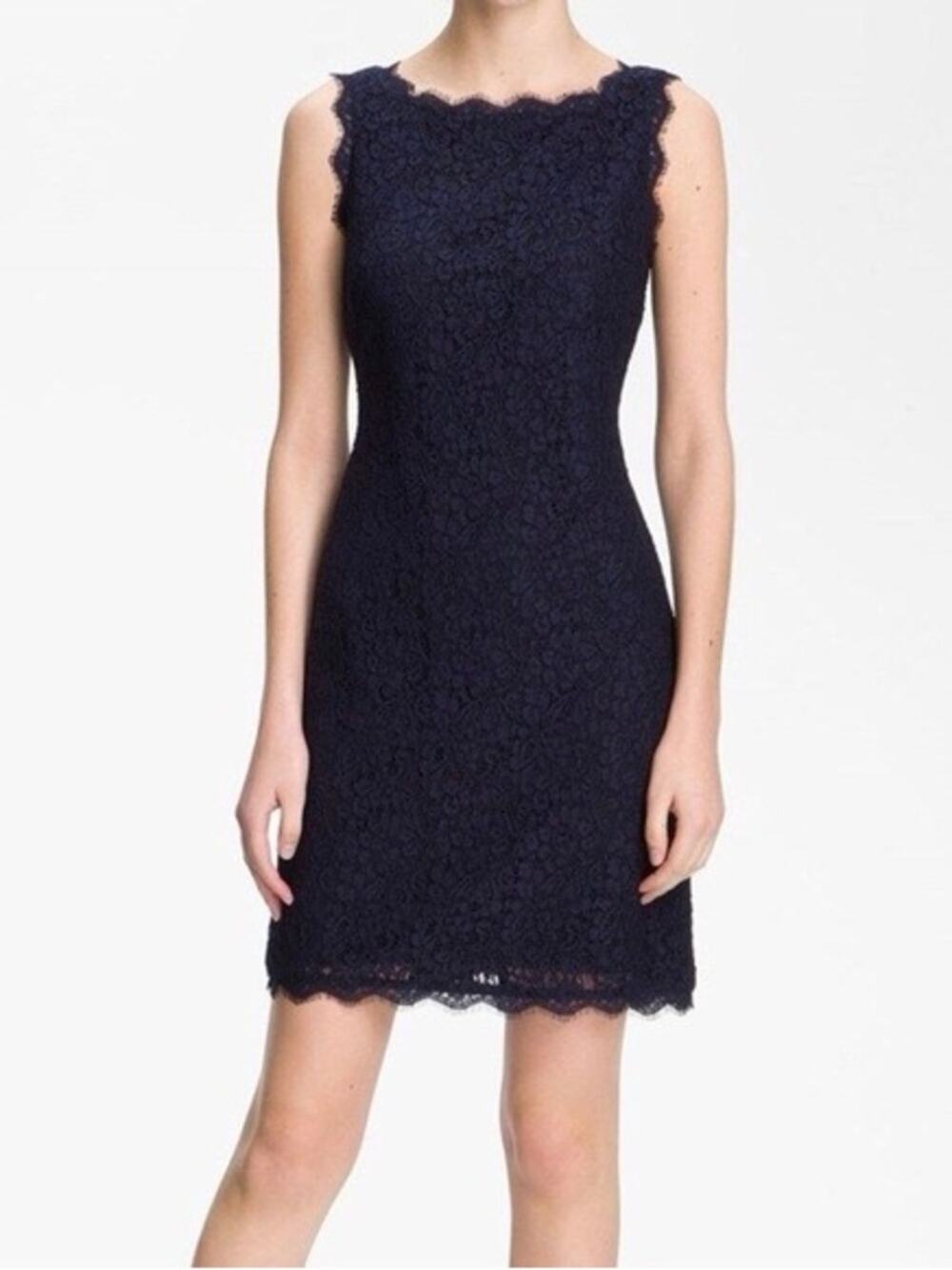 Adrianna Papell Boatneck Lace Sheath Little Black Dress Sleeveless WOMENS SZ 12